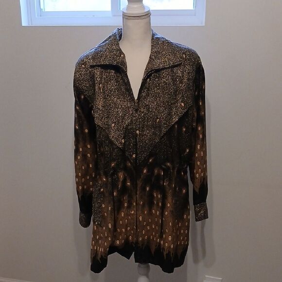Vintage Valentina Black and Brown Boxy Notched Collar Jacket Peacock - Picture 1 of 10